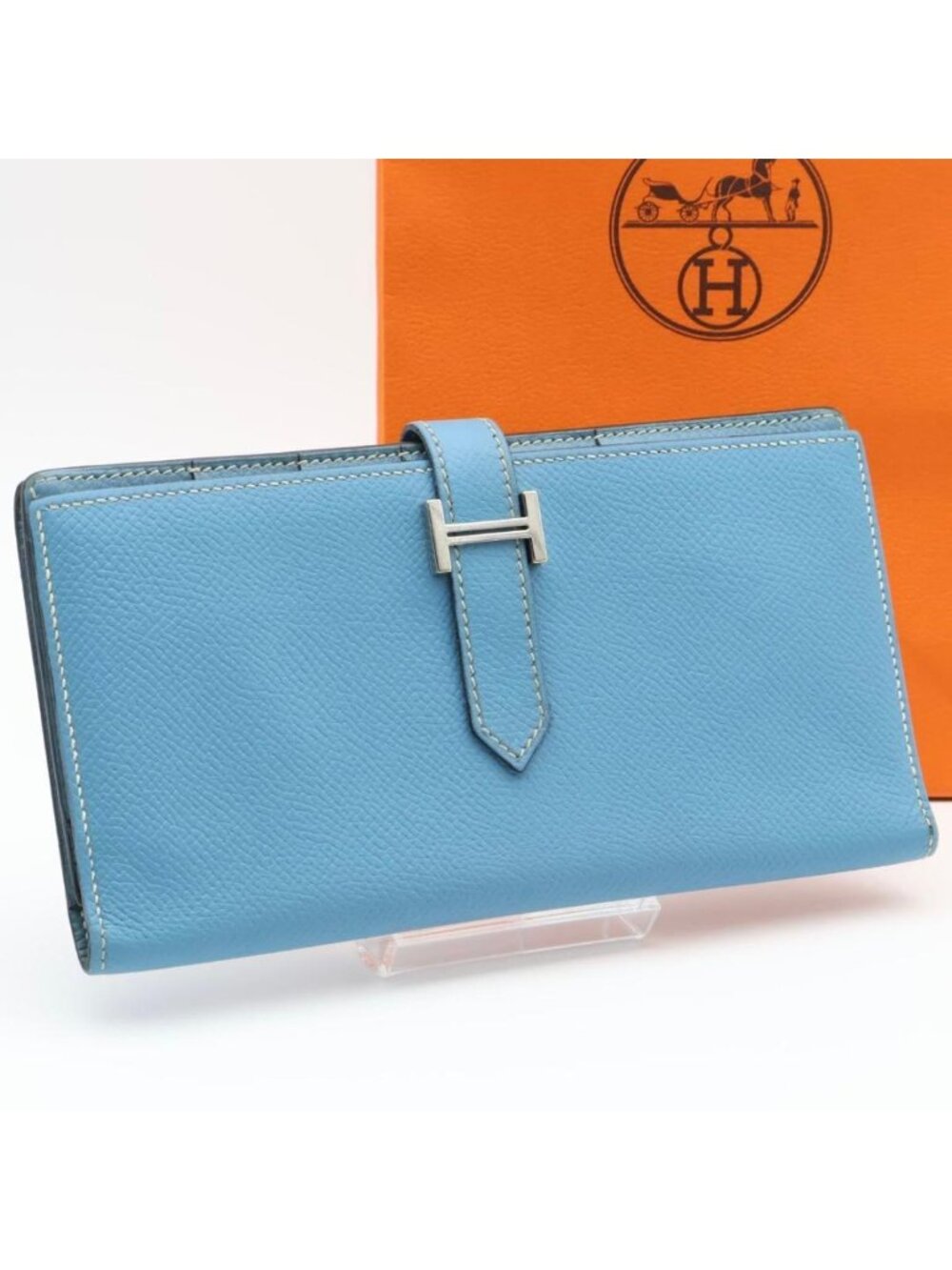 Hermes Bearn Soufflet Wallet Blue Jean Veau Epsom